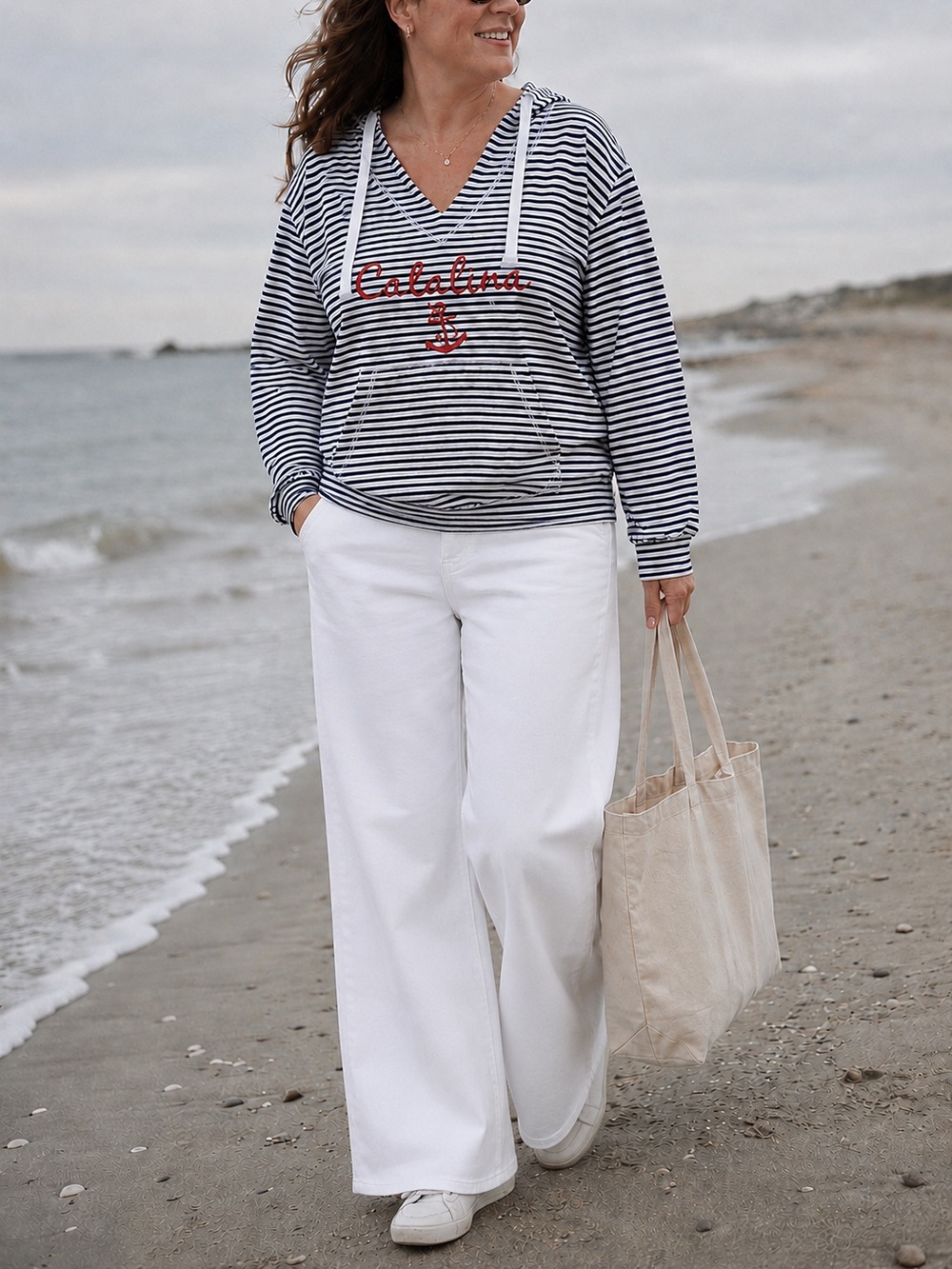 Vineyard Crew Catalina Striped Nautical Pullover Hoodie Women’s L